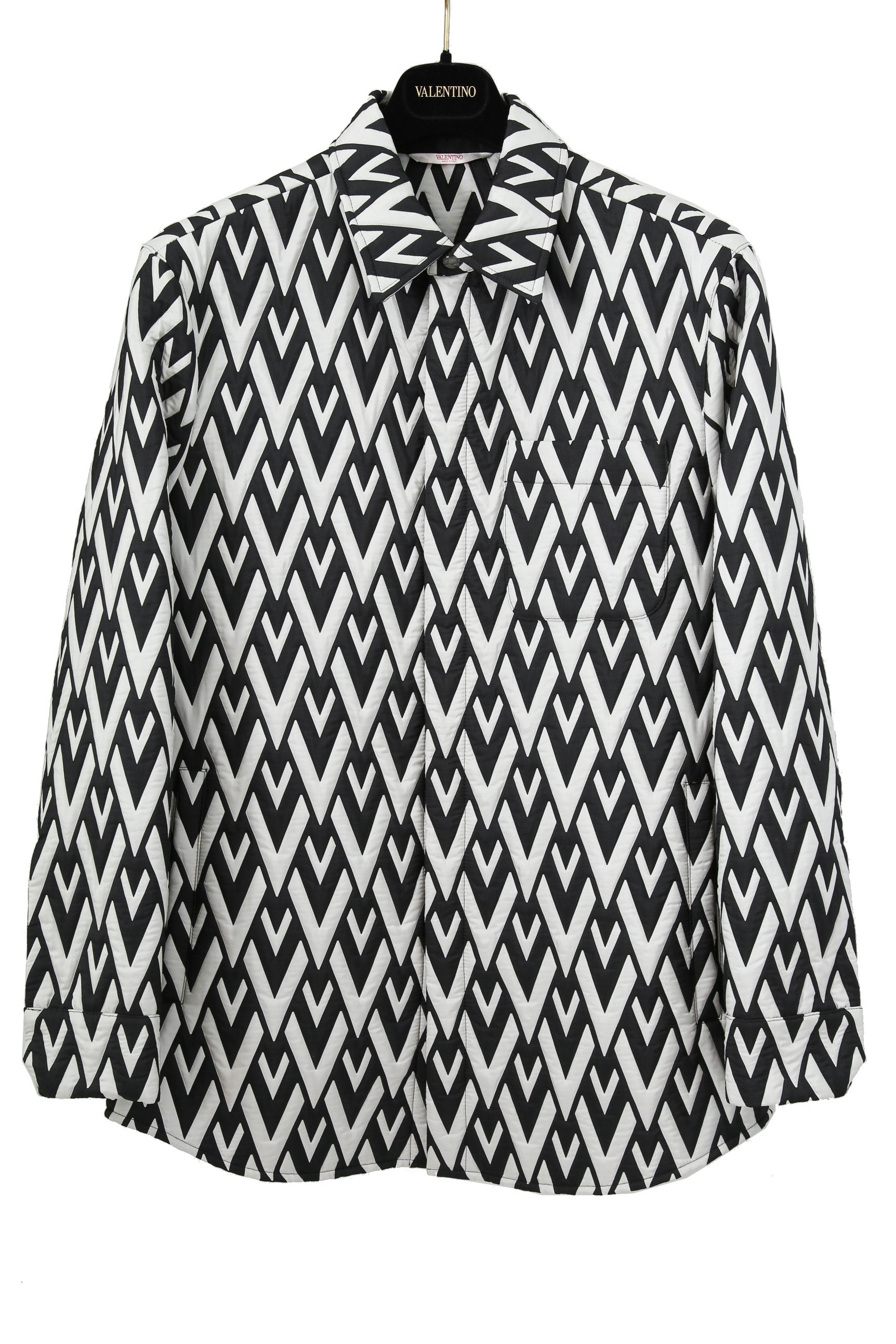 美品 VALENTINO ヴァレンティノ / Vロゴ モノグラム / オーバー シャツ ジャケット / ルーズフィット / size 44 (BLK x WHT)