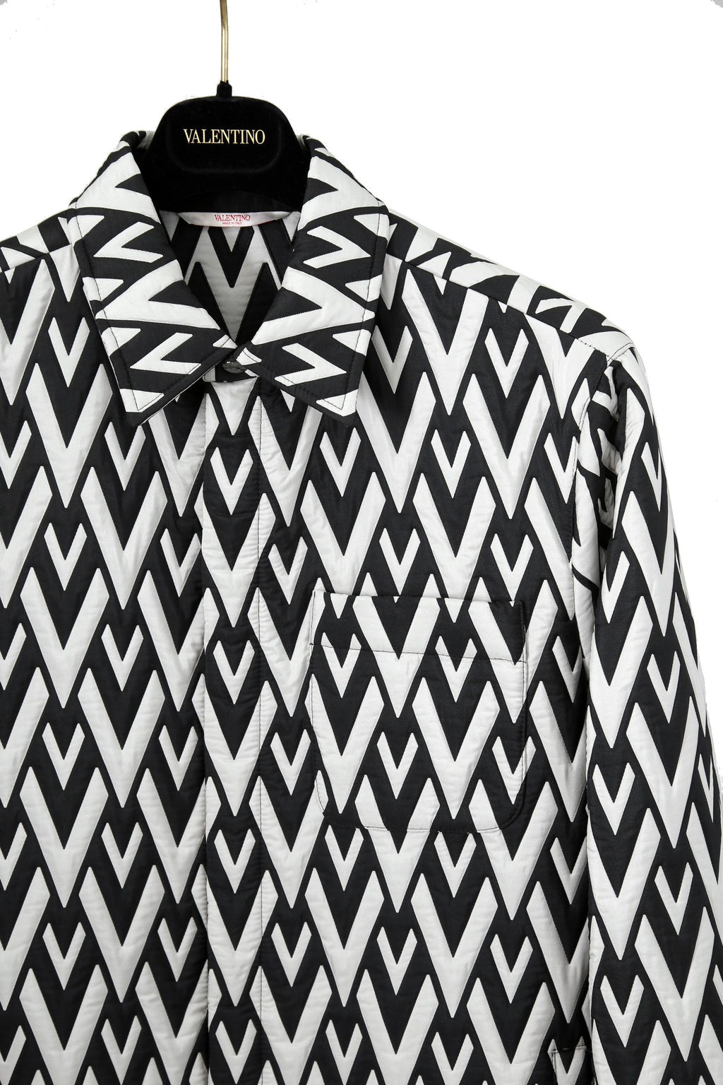美品 VALENTINO ヴァレンティノ / Vロゴ モノグラム / オーバー シャツ ジャケット / ルーズフィット / size 44 (BLK x WHT)