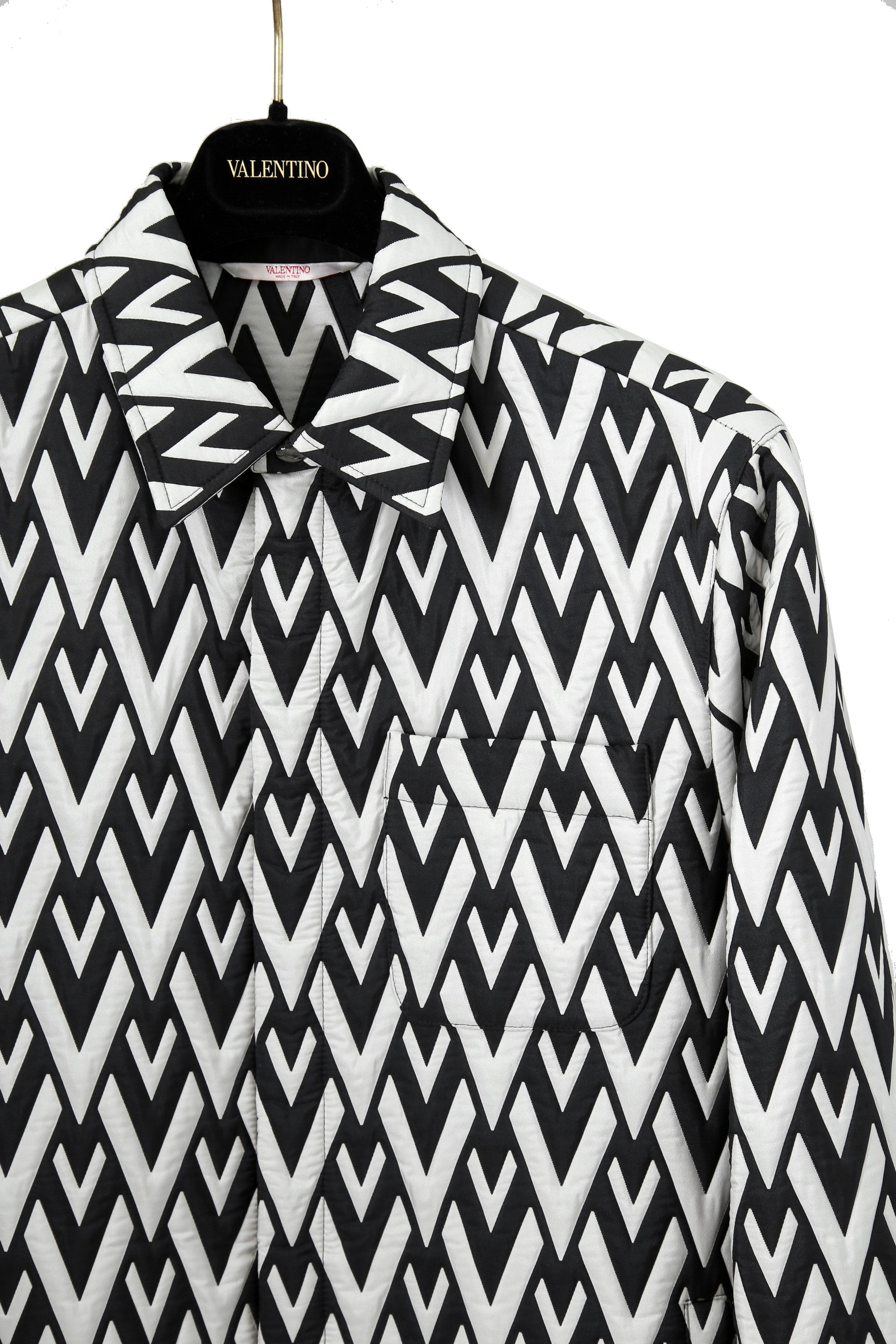 美品 VALENTINO ヴァレンティノ / Vロゴ モノグラム / オーバー シャツ ジャケット / ルーズフィット / size 44 (BLK x WHT)