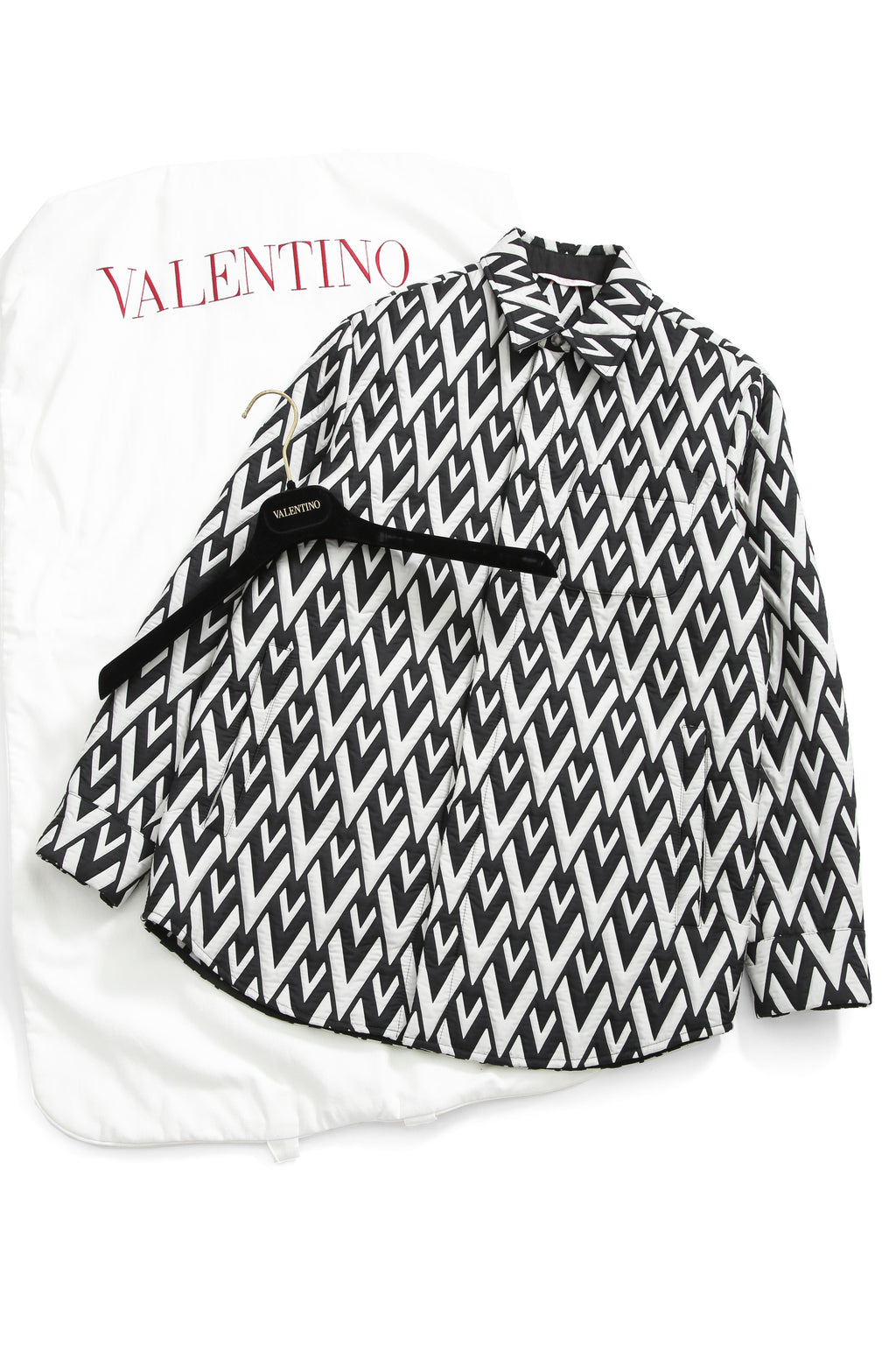 美品 VALENTINO ヴァレンティノ / Vロゴ モノグラム / オーバー シャツ ジャケット / ルーズフィット / size 44 (BLK x WHT)