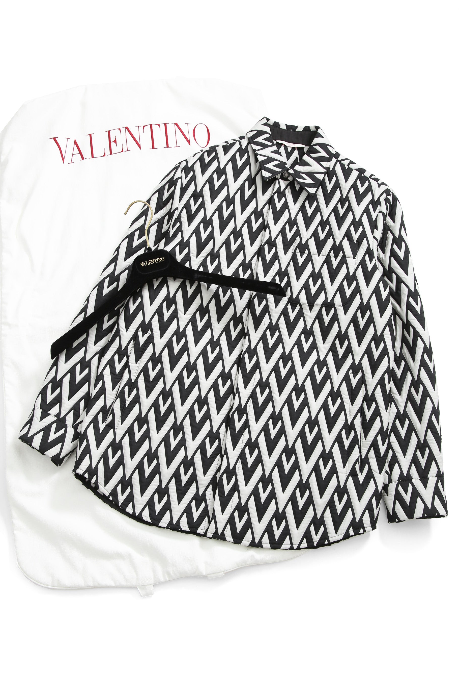 美品 VALENTINO ヴァレンティノ / Vロゴ モノグラム / オーバー シャツ ジャケット / ルーズフィット / size 44 (BLK x WHT)