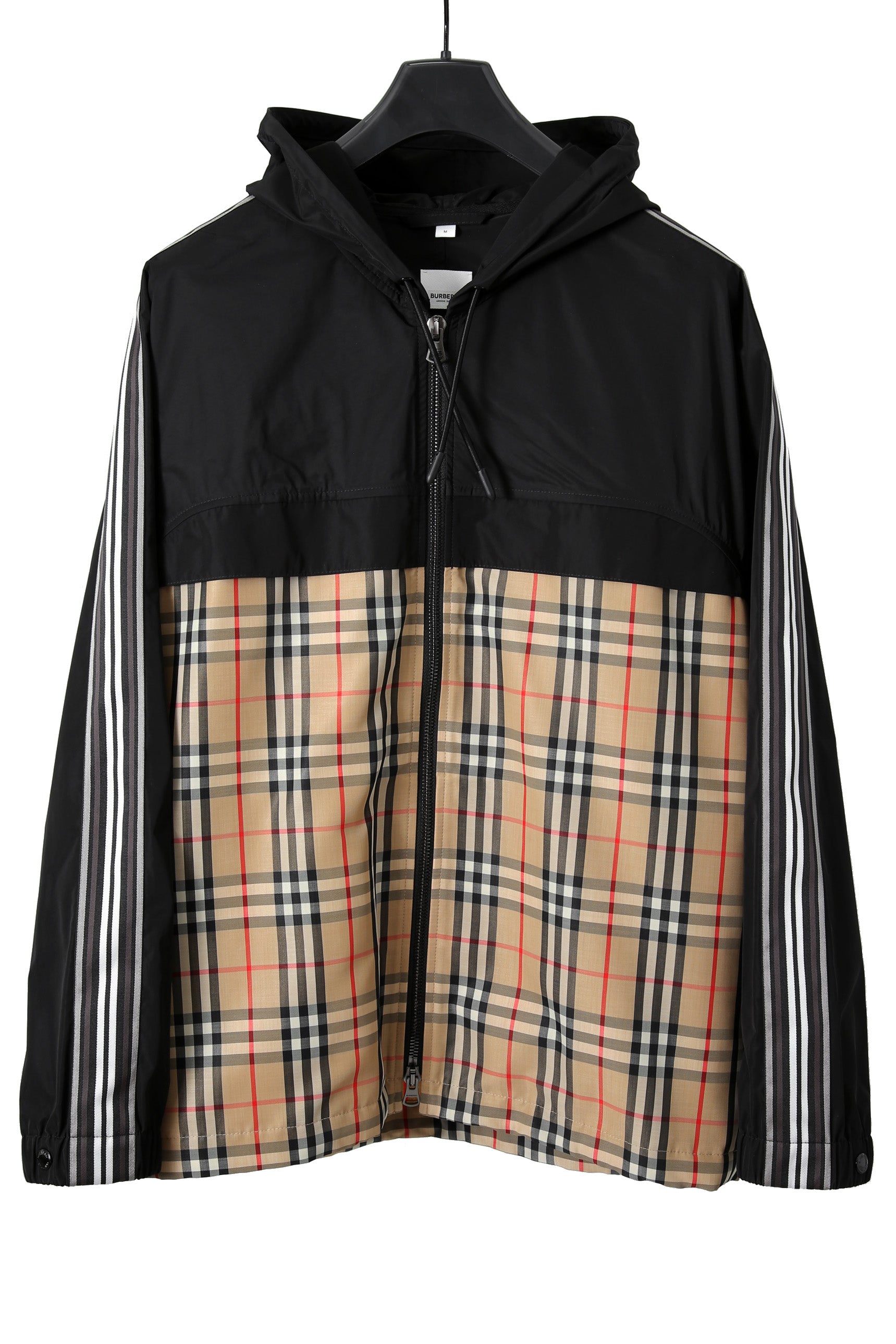 美品 BURBERRY バーバリー / チェックパネル シェイプメモリー タフタ フーデッド ジャケット size M (BGE x BLK) マウンテンパーカー
