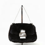 FENDI フェンディ / Mamma Baguette Selleria マンマ バゲット セレリア / ワンショルダーバッグ / ミンクファー ローマ レザー（牛革） / BLACK x WHITE