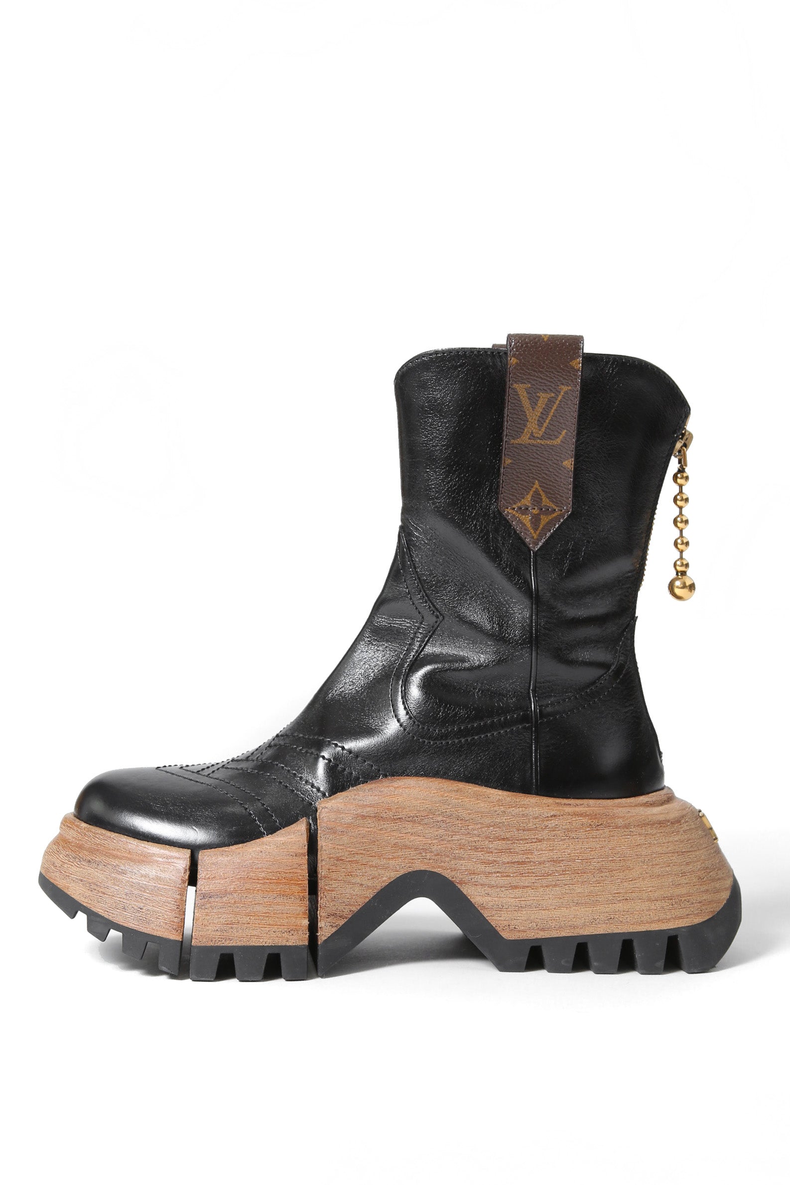 美品 23SS / LOUIS VUITTON ルイヴィトン / LVズーム プラットフォーム アンクルブーツ / 1ABGRW / size 39 (23cm) BLACK モノグラム