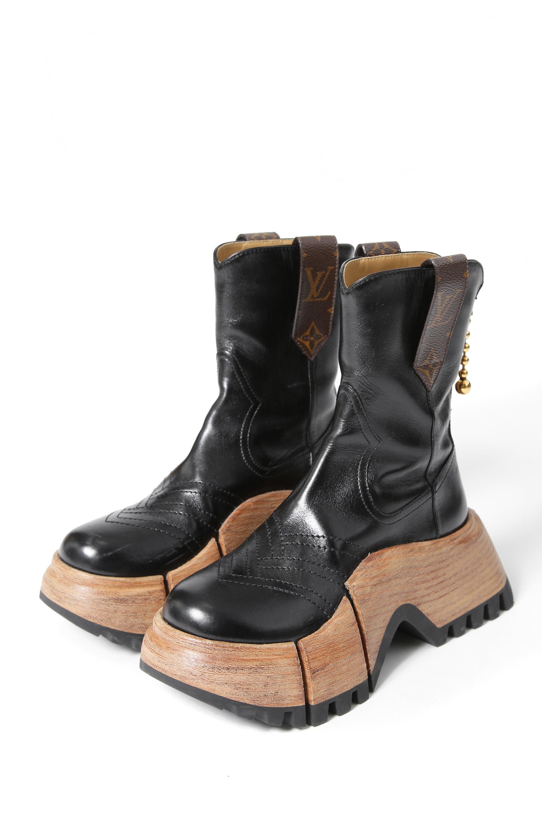 美品 23SS / LOUIS VUITTON ルイヴィトン / LVズーム プラットフォーム アンクルブーツ / 1ABGRW / size 39 (23cm) BLACK モノグラム