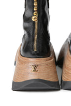 美品 23SS / LOUIS VUITTON ルイヴィトン / LVズーム プラットフォーム アンクルブーツ / 1ABGRW / size 39 (23cm) BLACK モノグラム