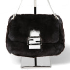 FENDI フェンディ / Mamma Baguette Selleria マンマ バゲット セレリア / ワンショルダーバッグ / ミンクファー ローマ レザー（牛革） / BLACK x WHITE