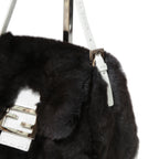 FENDI フェンディ / Mamma Baguette Selleria マンマ バゲット セレリア / ワンショルダーバッグ / ミンクファー ローマ レザー（牛革） / BLACK x WHITE