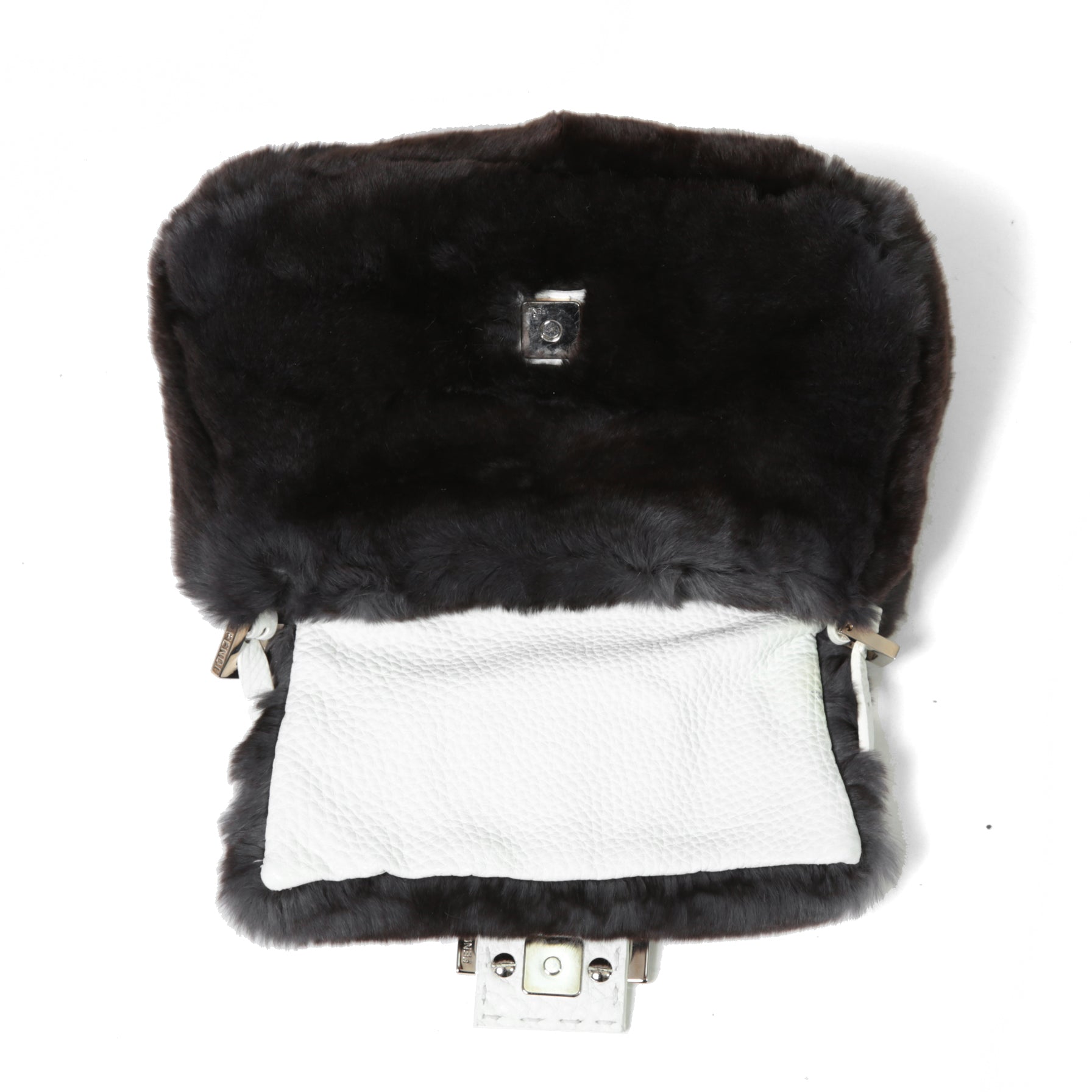 FENDI フェンディ / Mamma Baguette Selleria マンマ バゲット セレリア / ワンショルダーバッグ / ミンクファー ローマ レザー（牛革） / BLACK x WHITE