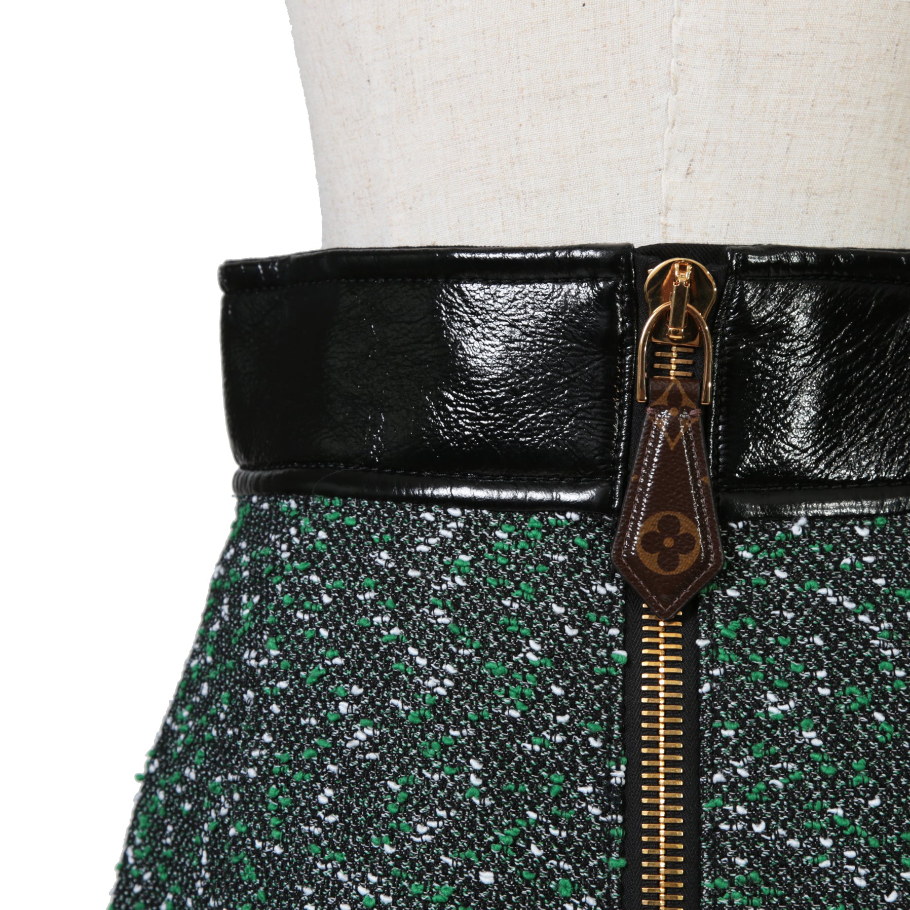 Louis Vuitton ルイ・ヴィトン / 23SS 美品 ブークレ ツイード Aライン スカート / RW231B ZX7 FOJU12 / size 38（GREEN x BLACK）