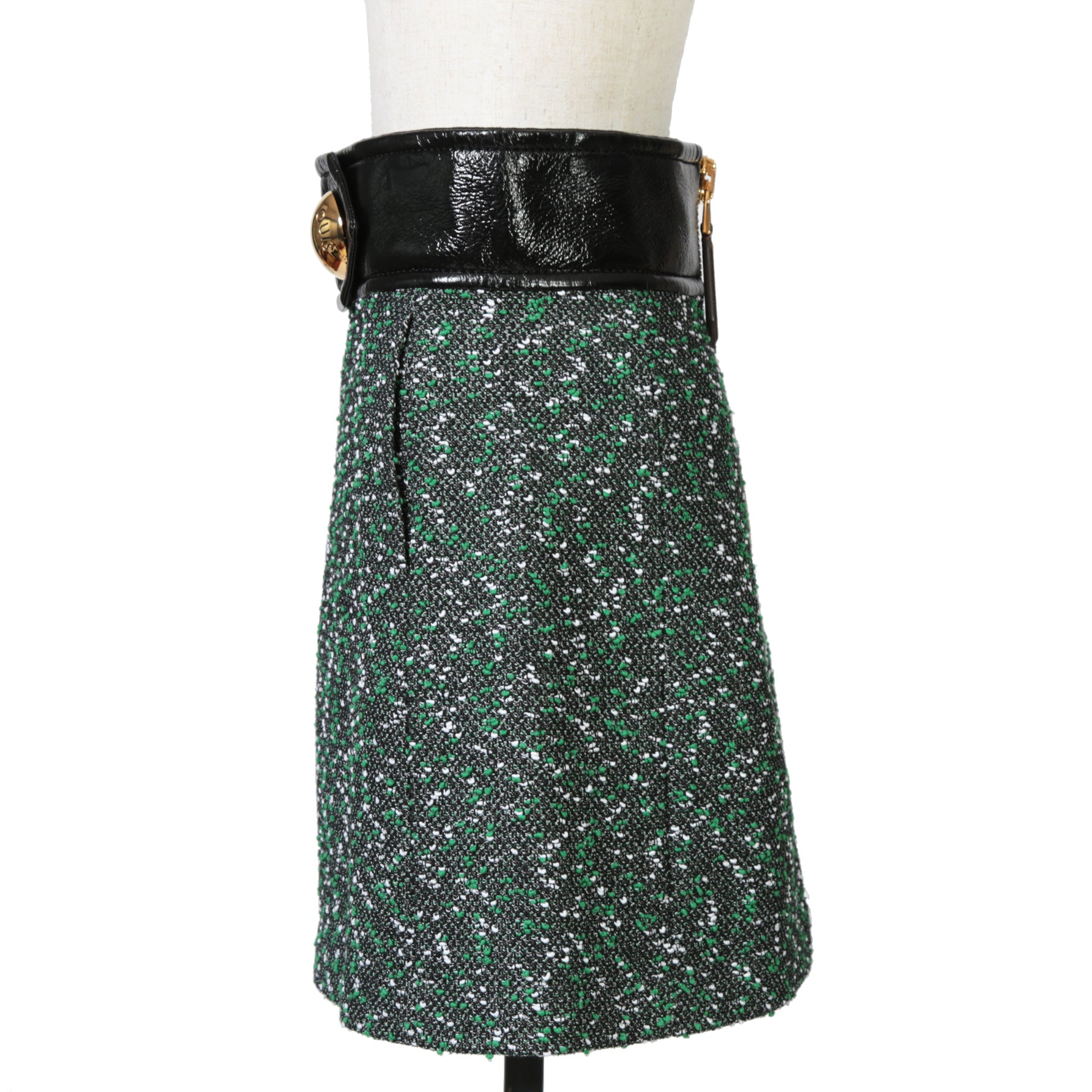 Louis Vuitton ルイ・ヴィトン / 23SS 美品 ブークレ ツイード Aライン スカート / RW231B ZX7 FOJU12 / size 38（GREEN x BLACK）