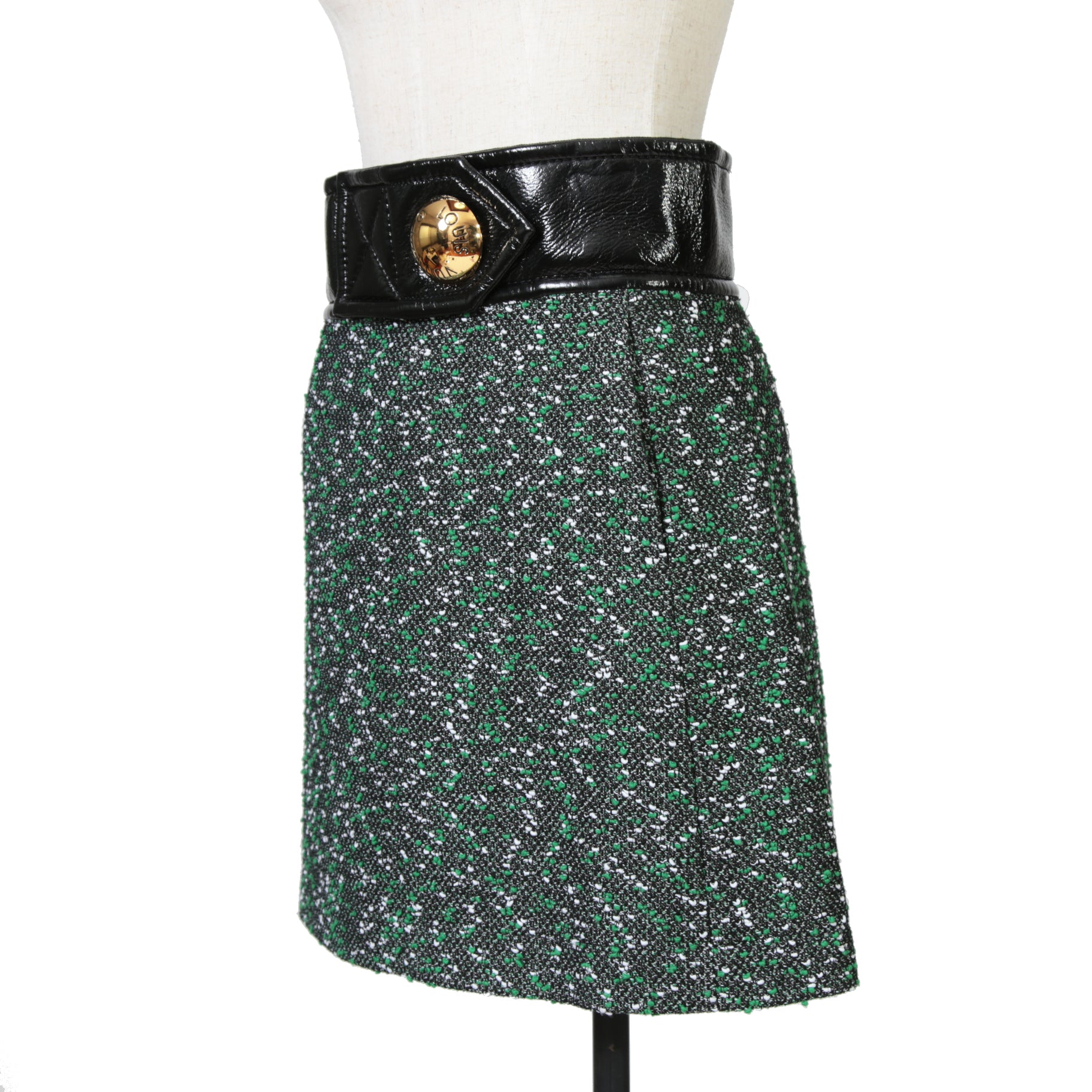 Louis Vuitton ルイ・ヴィトン / 23SS 美品 ブークレ ツイード Aライン スカート / RW231B ZX7 FOJU12 / size 38（GREEN x BLACK）