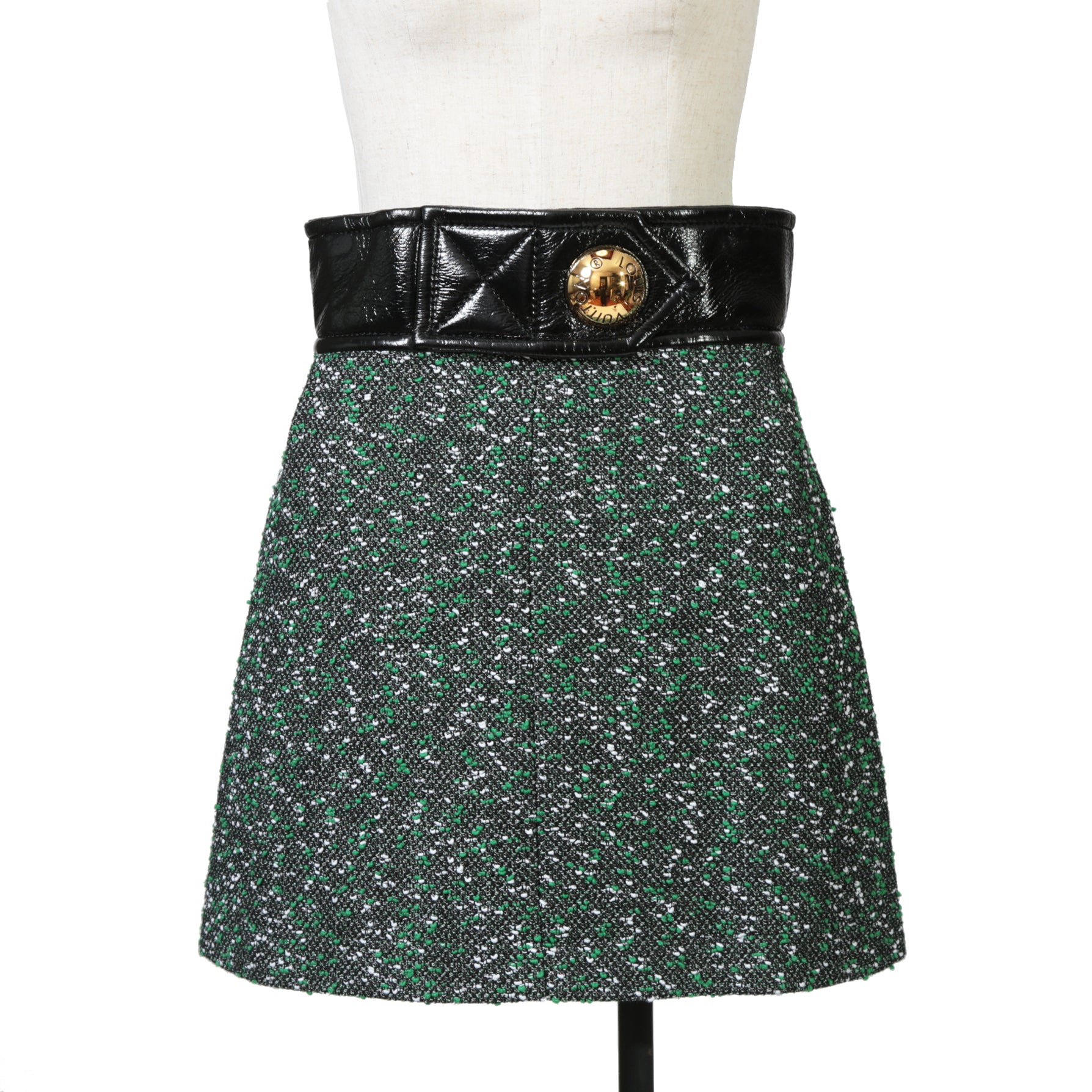 Louis Vuitton ルイ・ヴィトン / 23SS 美品 ブークレ ツイード Aライン スカート / RW231B ZX7 FOJU12 / size 38（GREEN x BLACK）