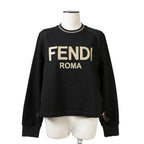FENDI フェンディ / 美品  FENDI ROMA刺繍  ショート丈 サイドリボン スウェット プルオーバー / FS7102 AC6A / size 40 （BLACK） レディース