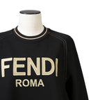 FENDI フェンディ / 美品  FENDI ROMA刺繍  ショート丈 サイドリボン スウェット プルオーバー / FS7102 AC6A / size 40 （BLACK） レディース