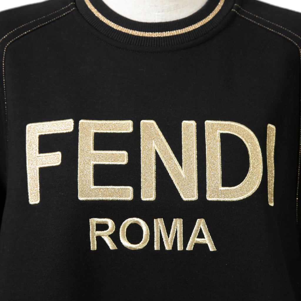 FENDI フェンディ / 美品  FENDI ROMA刺繍  ショート丈 サイドリボン スウェット プルオーバー / FS7102 AC6A / size 40 （BLACK） レディース