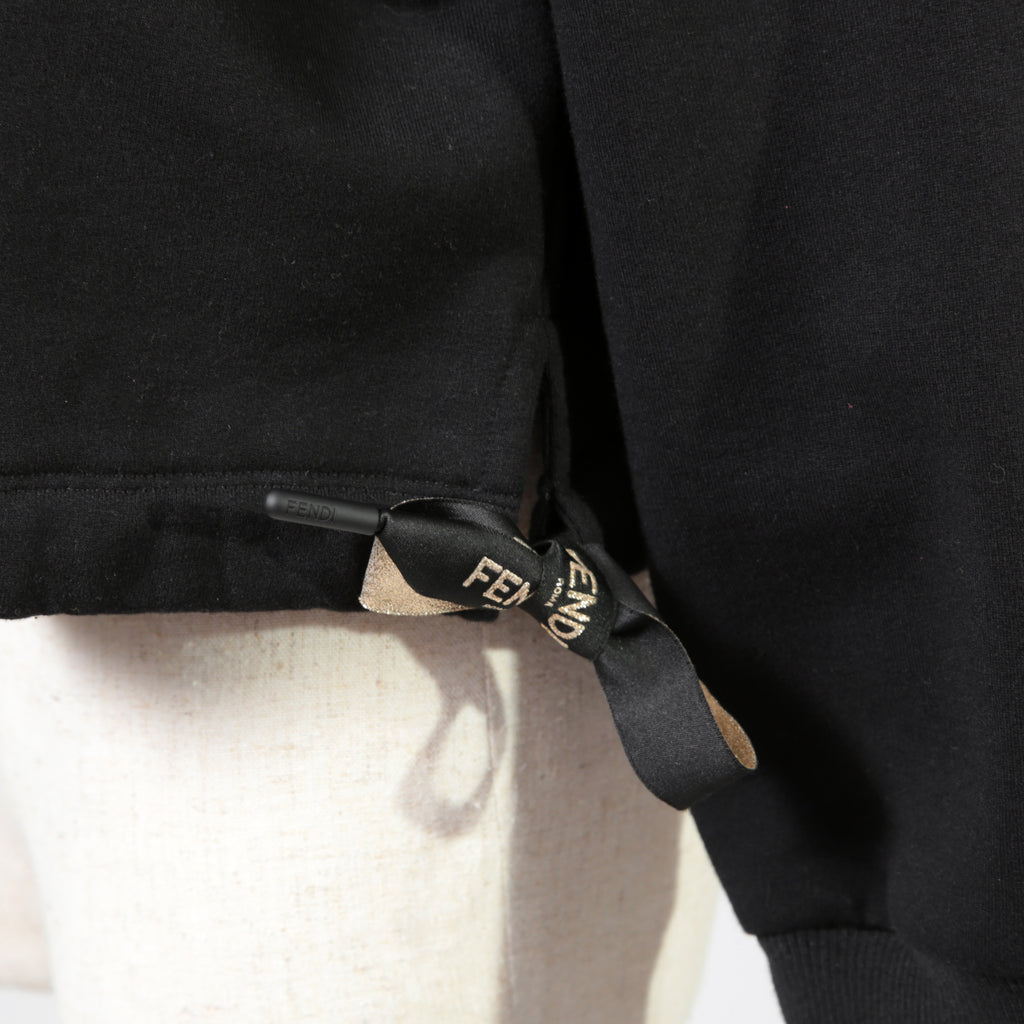 FENDI フェンディ / 美品  FENDI ROMA刺繍  ショート丈 サイドリボン スウェット プルオーバー / FS7102 AC6A / size 40 （BLACK） レディース