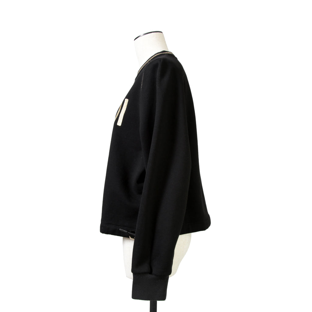 FENDI フェンディ / 美品  FENDI ROMA刺繍  ショート丈 サイドリボン スウェット プルオーバー / FS7102 AC6A / size 40 （BLACK） レディース