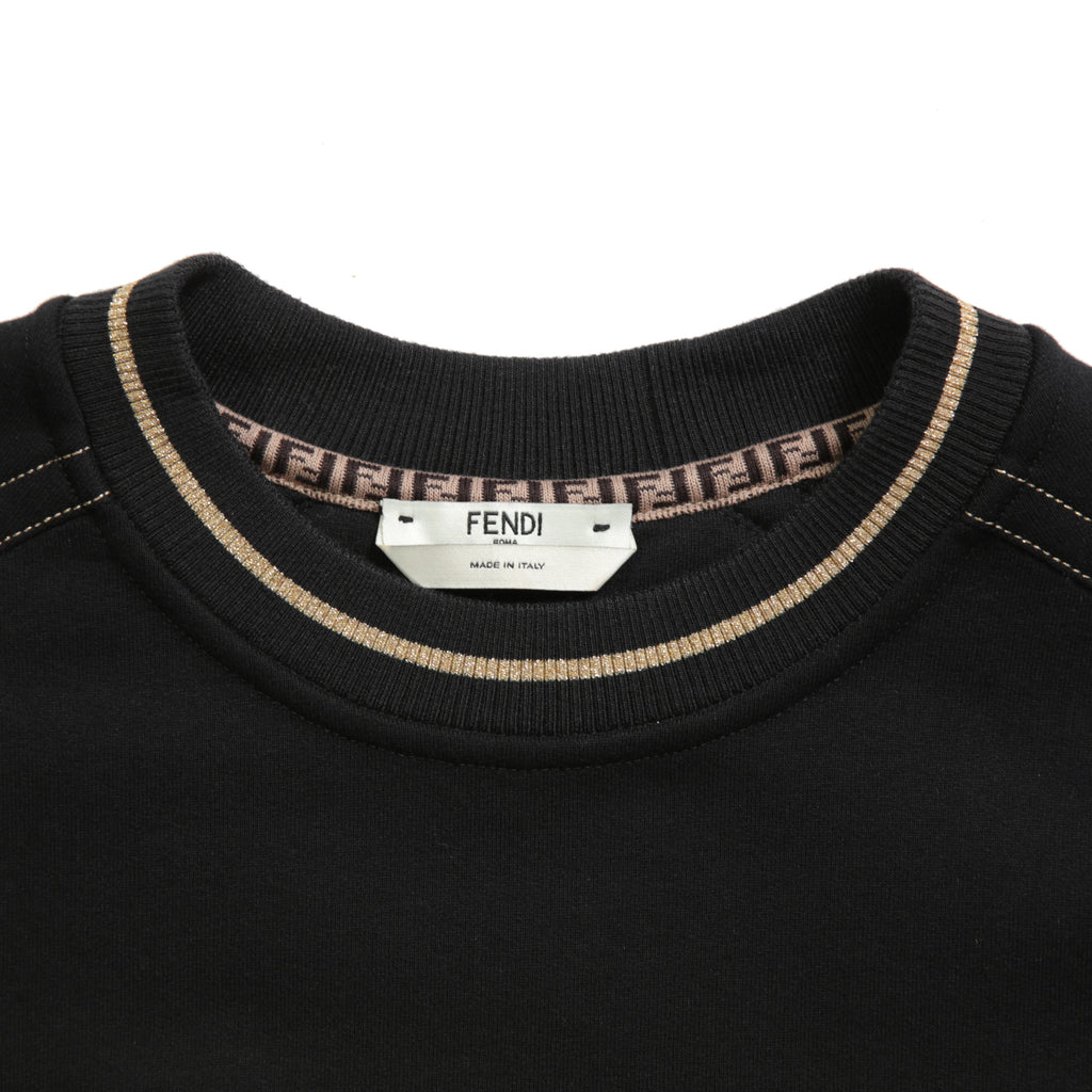 FENDI フェンディ / 美品  FENDI ROMA刺繍  ショート丈 サイドリボン スウェット プルオーバー / FS7102 AC6A / size 40 （BLACK） レディース