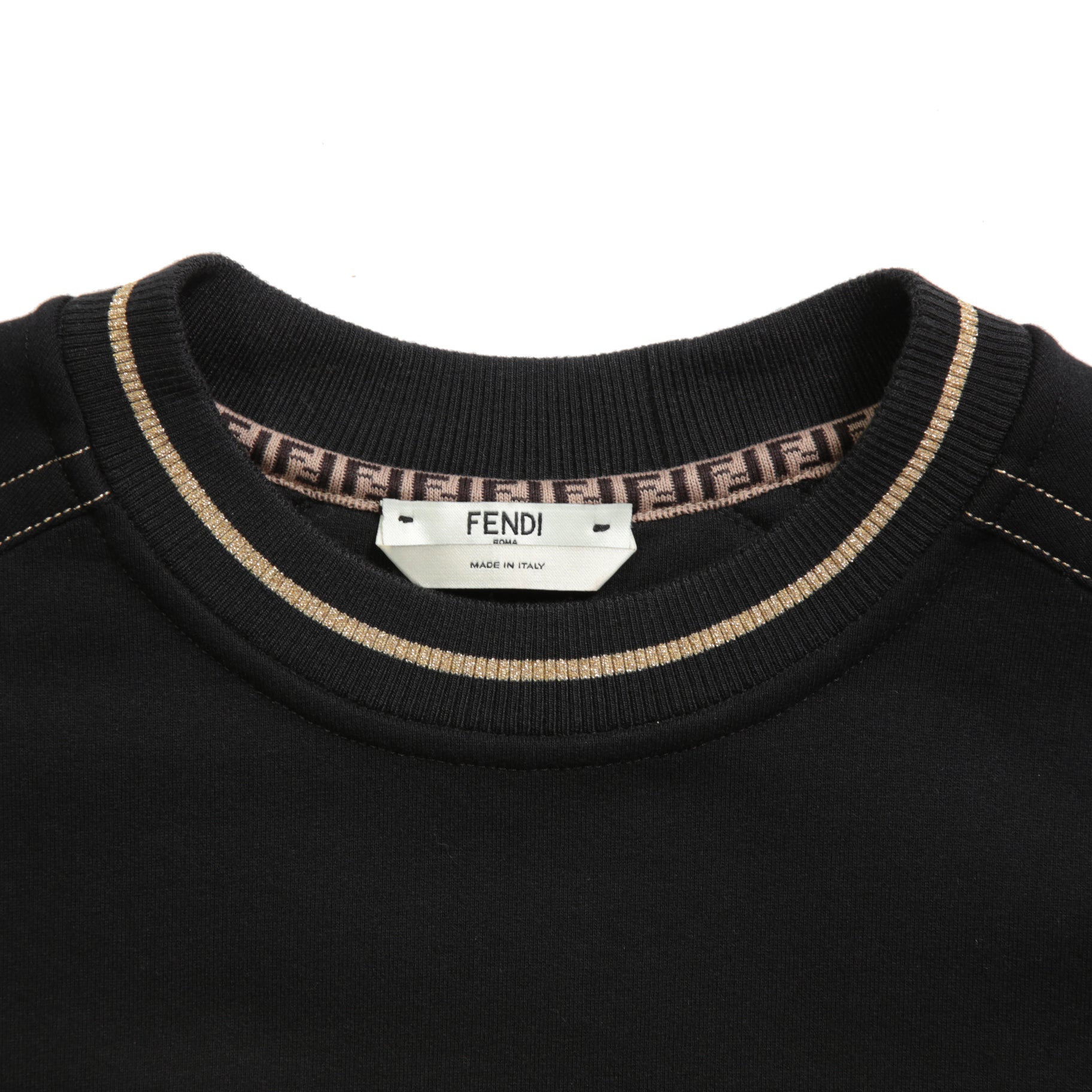 FENDI フェンディ / 美品  FENDI ROMA刺繍  ショート丈 サイドリボン スウェット プルオーバー / FS7102 AC6A / size 40 （BLACK） レディース