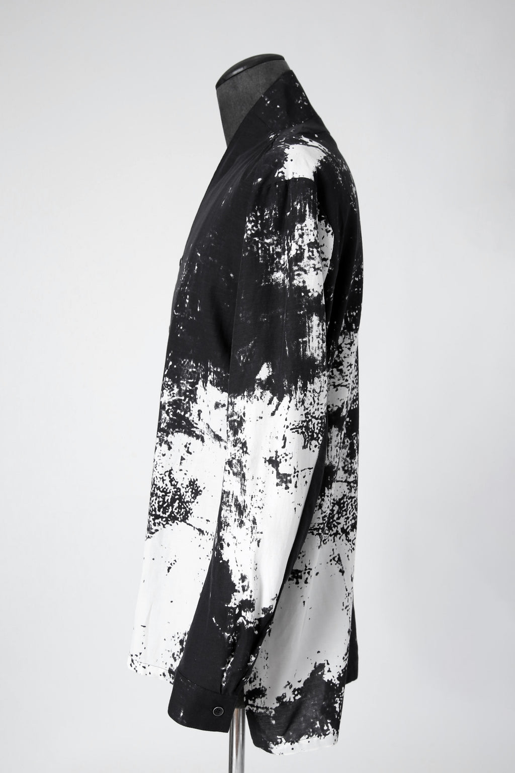 新品 D.HYGEN ディーハイゲン/ 25SS ブラッシュプリント レーヨン×コットン×リネン / ショールカラーシャツ / size 2 (BLK x WHT)