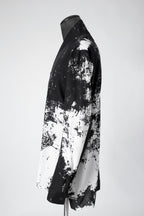 新品 D.HYGEN ディーハイゲン/ 25SS ブラッシュプリント レーヨン×コットン×リネン / ショールカラーシャツ / size 2 (BLK x WHT)