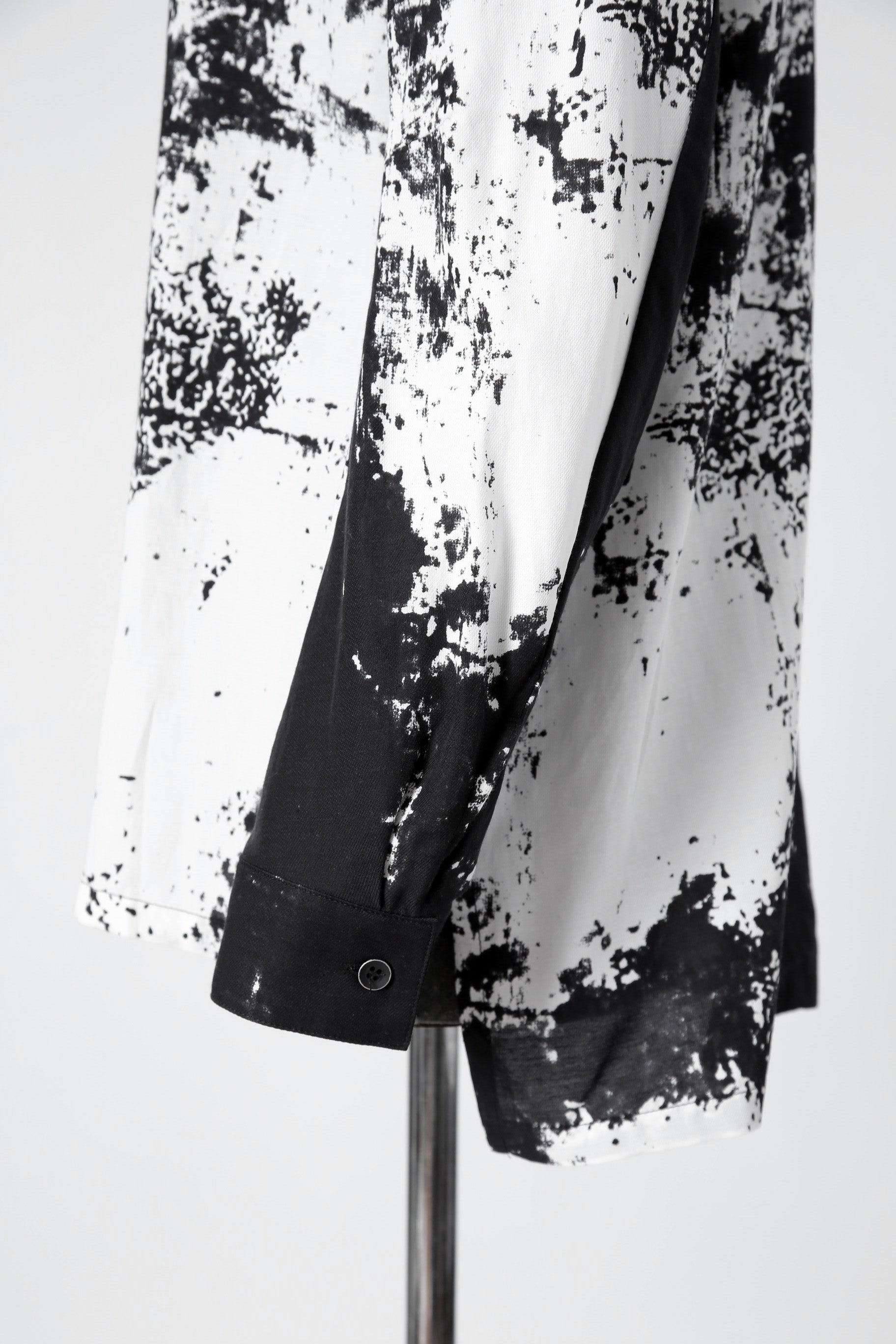 新品 D.HYGEN ディーハイゲン/ 25SS ブラッシュプリント レーヨン×コットン×リネン / ショールカラーシャツ / size 2 (BLK x WHT)