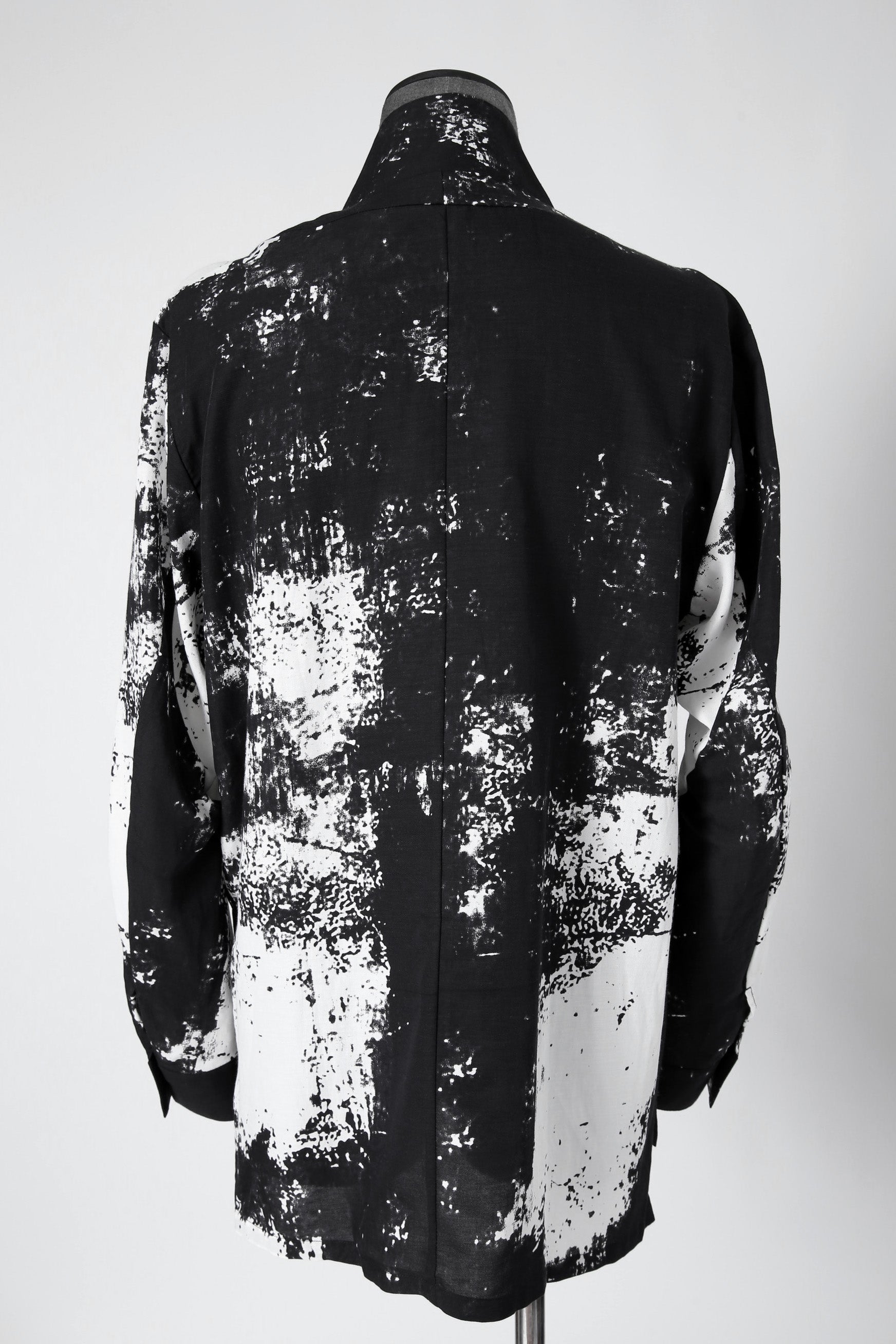 新品 D.HYGEN ディーハイゲン/ 25SS ブラッシュプリント レーヨン×コットン×リネン / ショールカラーシャツ / size 2 (BLK x WHT)