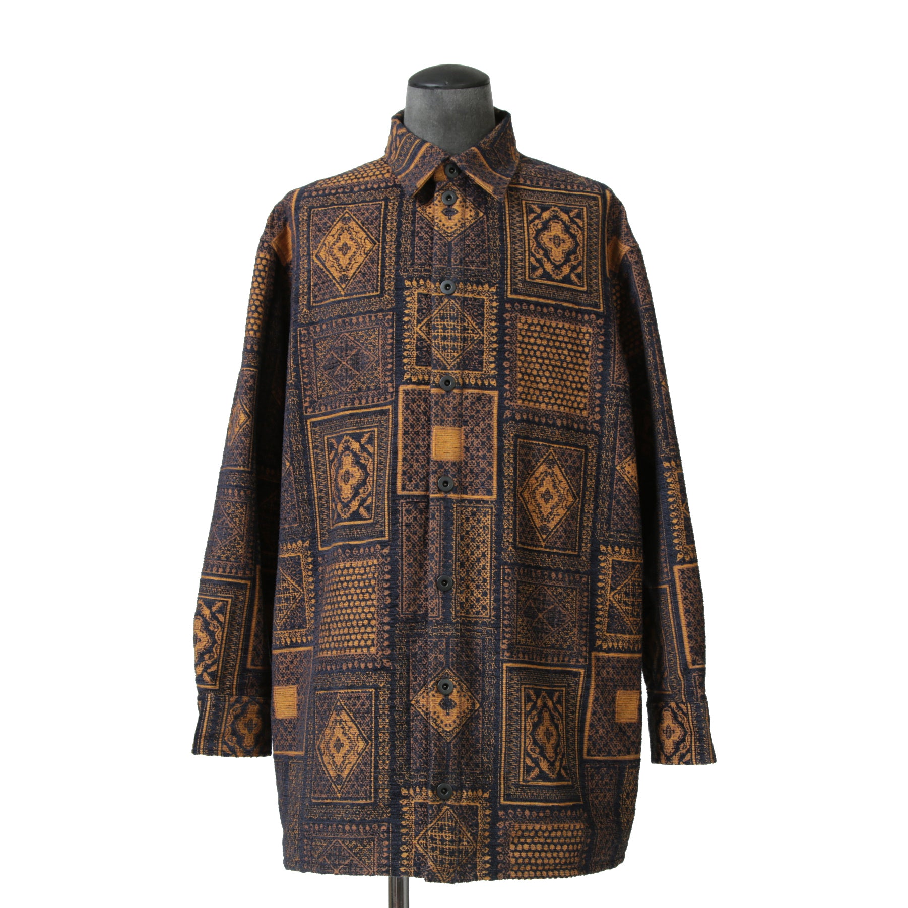 QASIMI カシミ / 美品 ジャガード 総柄ジャケット / size 46 (NAVY x ORENGE)