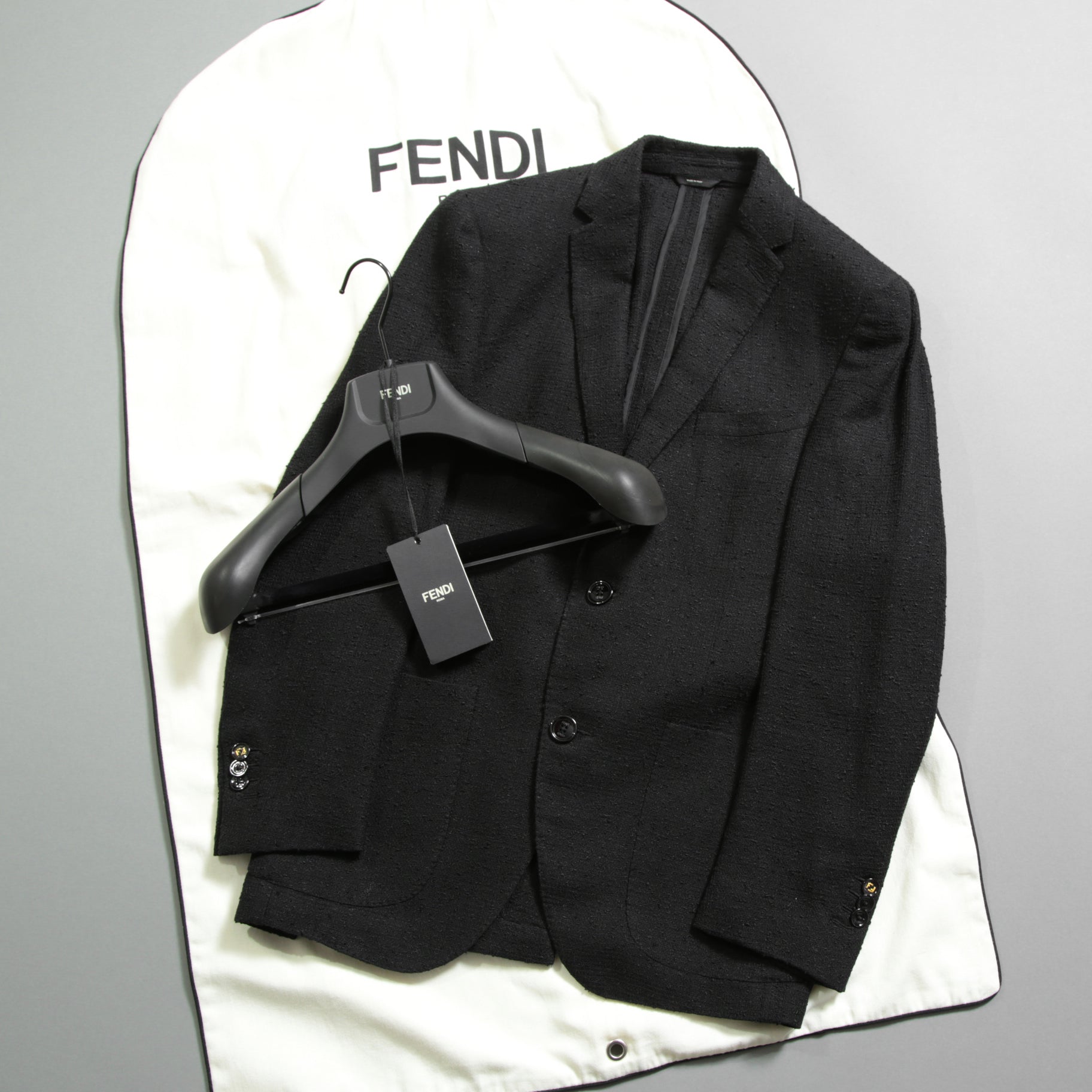 FENDI フェンディ / 美品 リネン ブークレ ジャケット / FJ0595 AFDP / size 48 (BLACK) ブレザー