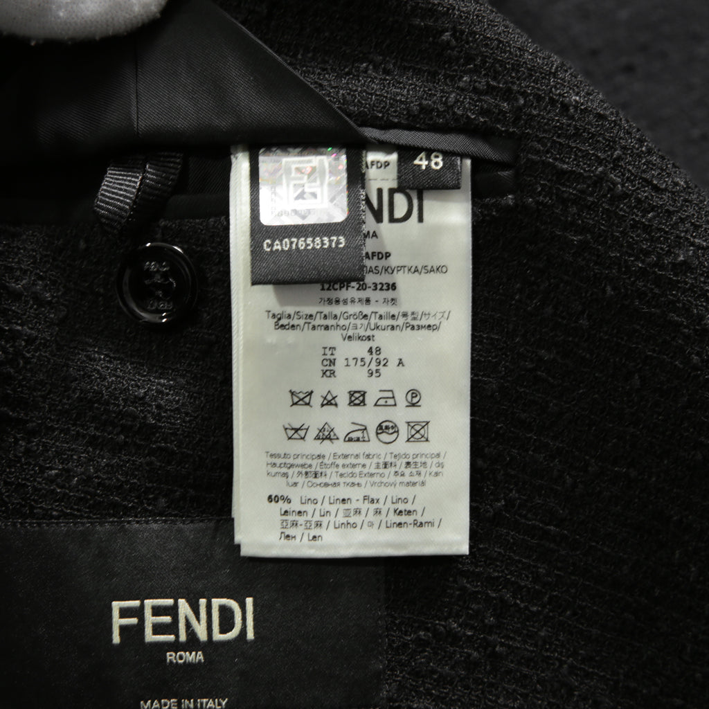 FENDI フェンディ / 美品 リネン ブークレ ジャケット / FJ0595 AFDP / size 48 (BLACK) ブレザー