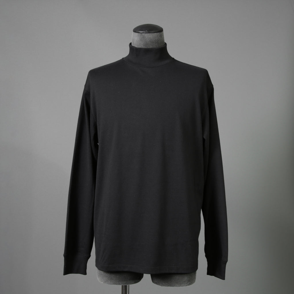 calmlence カームレンス / 25AW 美品 TSHIRT004. Mock Neck Long Sleeve T-Shirt Silk Suvin Rever Jersey size 1 (BLACK)