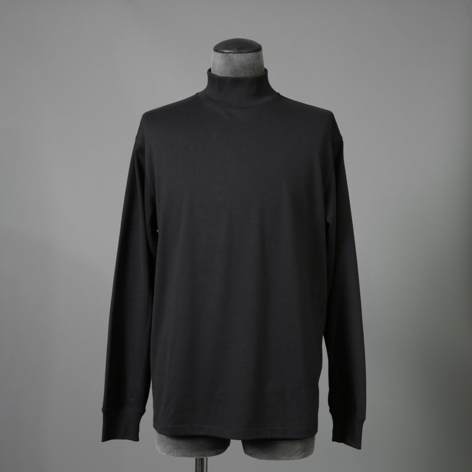 calmlence カームレンス / 25AW 美品 TSHIRT004. Mock Neck Long Sleeve T-Shirt Silk Suvin Rever Jersey size 1 (BLACK)