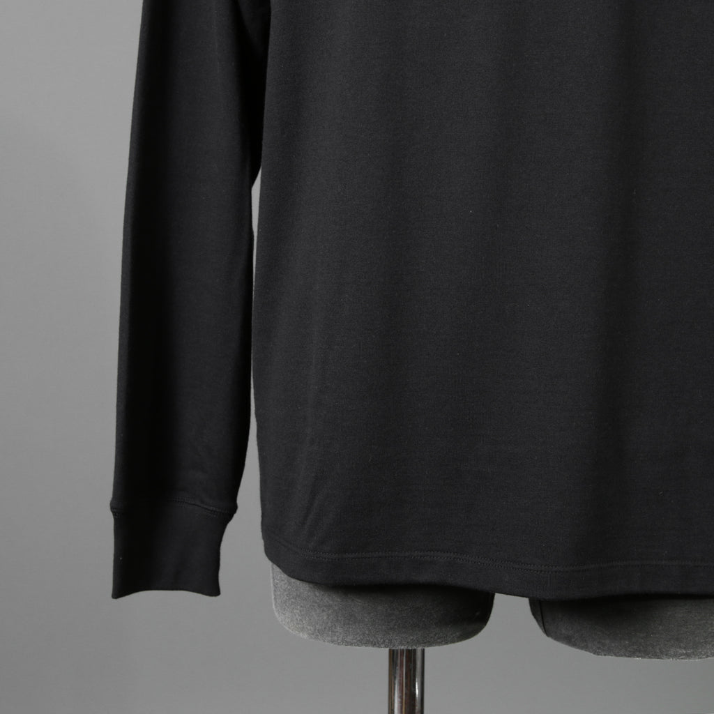 calmlence カームレンス / 25AW 美品 TSHIRT004. Mock Neck Long Sleeve T-Shirt Silk Suvin Rever Jersey size 1 (BLACK)