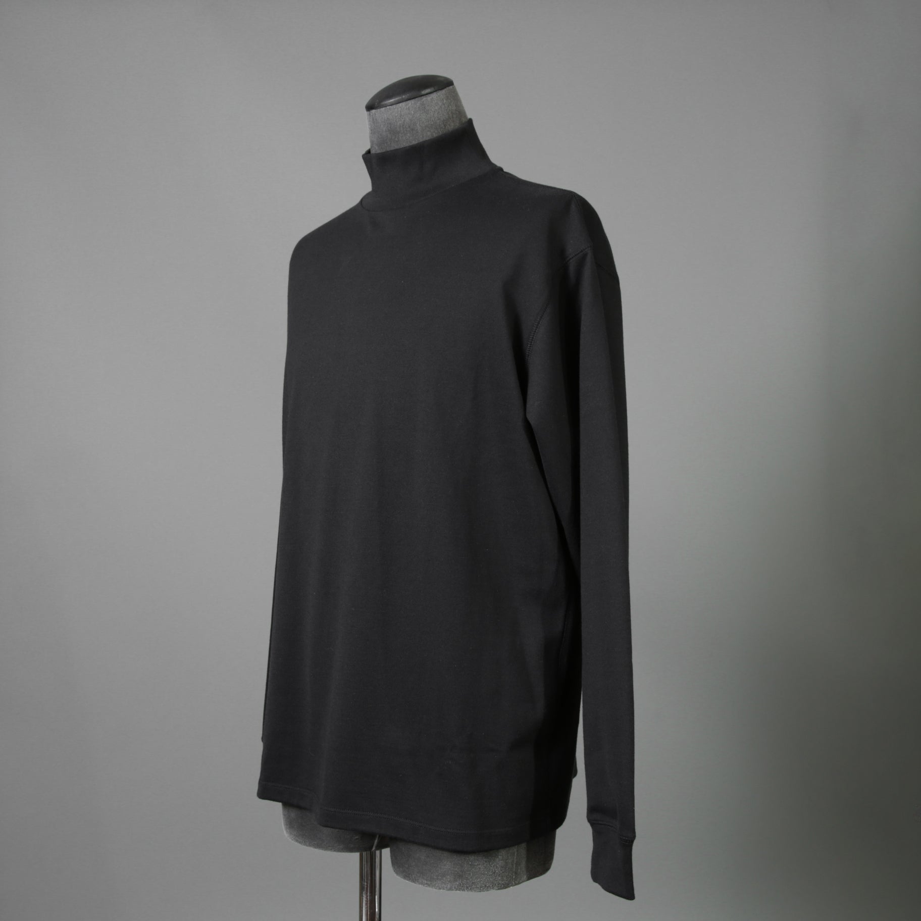 calmlence カームレンス / 25AW 美品 TSHIRT004. Mock Neck Long Sleeve T-Shirt Silk Suvin Rever Jersey size 1 (BLACK)