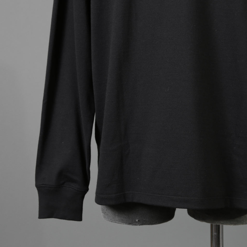 calmlence カームレンス / 25AW 美品 TSHIRT004. Mock Neck Long Sleeve T-Shirt Silk Suvin Rever Jersey size 1 (BLACK)