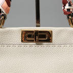 FENDI フェンディ / 美品 selleriaセレリア ピーカブー ミディアム  / カーフレザー / スカーフ付き / クリーム x グレー x ピンク x ゴールド（金具）