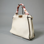 FENDI フェンディ / 美品 selleriaセレリア ピーカブー ミディアム  / カーフレザー / スカーフ付き / クリーム x グレー x ピンク x ゴールド（金具）