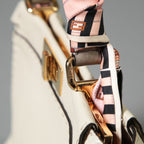 FENDI フェンディ / 美品 selleriaセレリア ピーカブー ミディアム  / カーフレザー / スカーフ付き / クリーム x グレー x ピンク x ゴールド（金具）