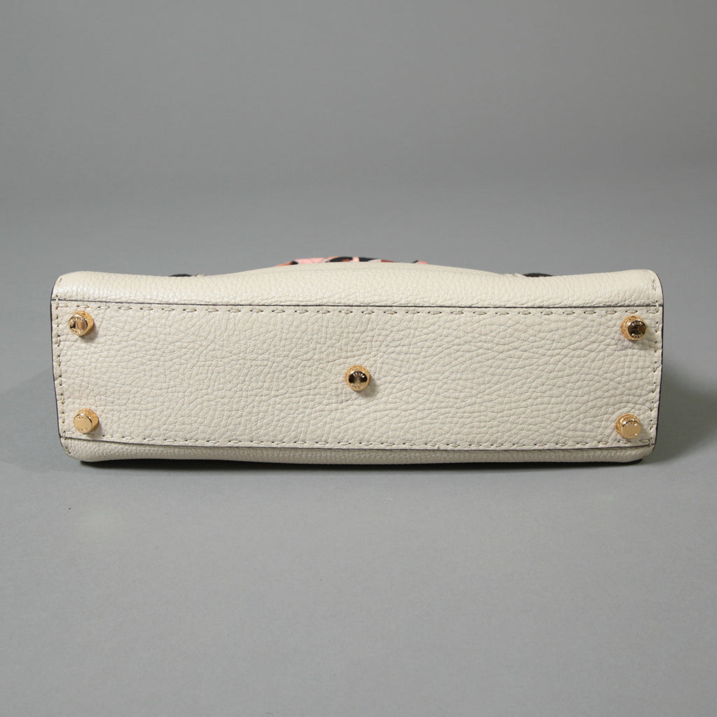 FENDI フェンディ / 美品 selleriaセレリア ピーカブー ミディアム  / カーフレザー / スカーフ付き / クリーム x グレー x ピンク x ゴールド（金具）