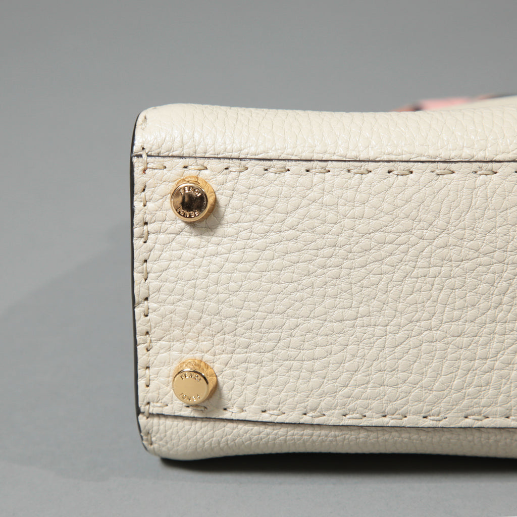 FENDI フェンディ / 美品 selleriaセレリア ピーカブー ミディアム  / カーフレザー / スカーフ付き / クリーム x グレー x ピンク x ゴールド（金具）