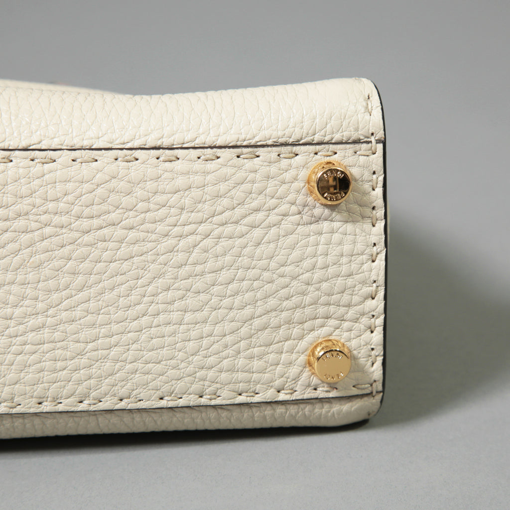 FENDI フェンディ / 美品 selleriaセレリア ピーカブー ミディアム  / カーフレザー / スカーフ付き / クリーム x グレー x ピンク x ゴールド（金具）