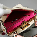 FENDI フェンディ / 美品 selleriaセレリア ピーカブー ミディアム  / カーフレザー / スカーフ付き / クリーム x グレー x ピンク x ゴールド（金具）