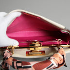 FENDI フェンディ / 美品 selleriaセレリア ピーカブー ミディアム  / カーフレザー / スカーフ付き / クリーム x グレー x ピンク x ゴールド（金具）