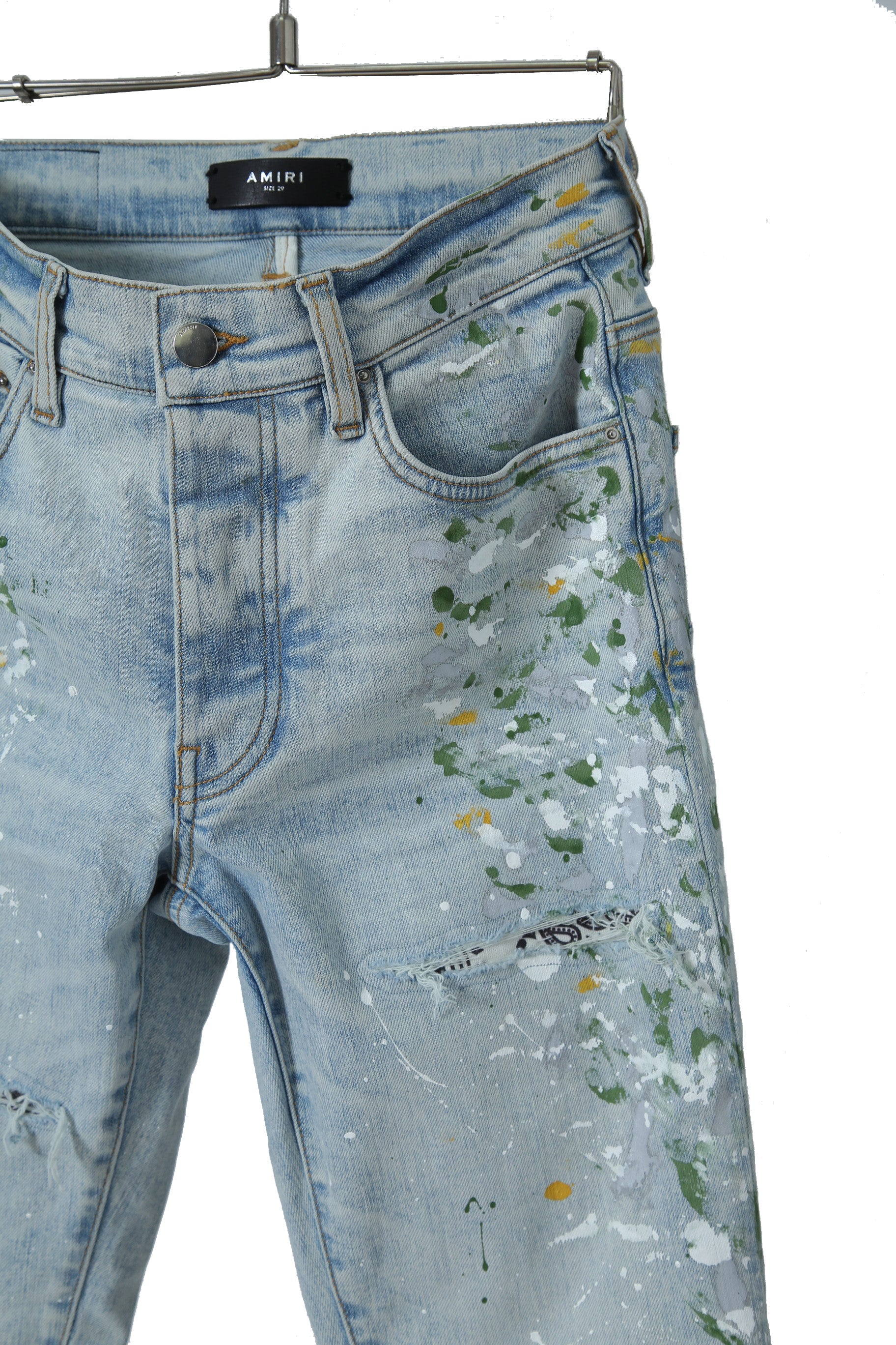 美品 Amiri アミリ / Hand Painted Skinny Jeans ハンドペインテッド リペア加工 ストレッチスキニーデニム パンツ / size 29 (S) MX1