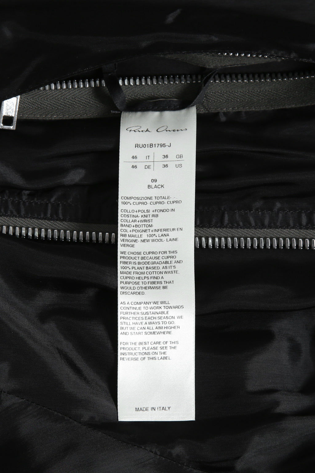 美品 RICK OWENS リックオウエンス / 22SS JUMBO PETER FLIGHT ジャンボ ピーター フライト ジャケット RU01B1795-J / size 46 (BLACK)