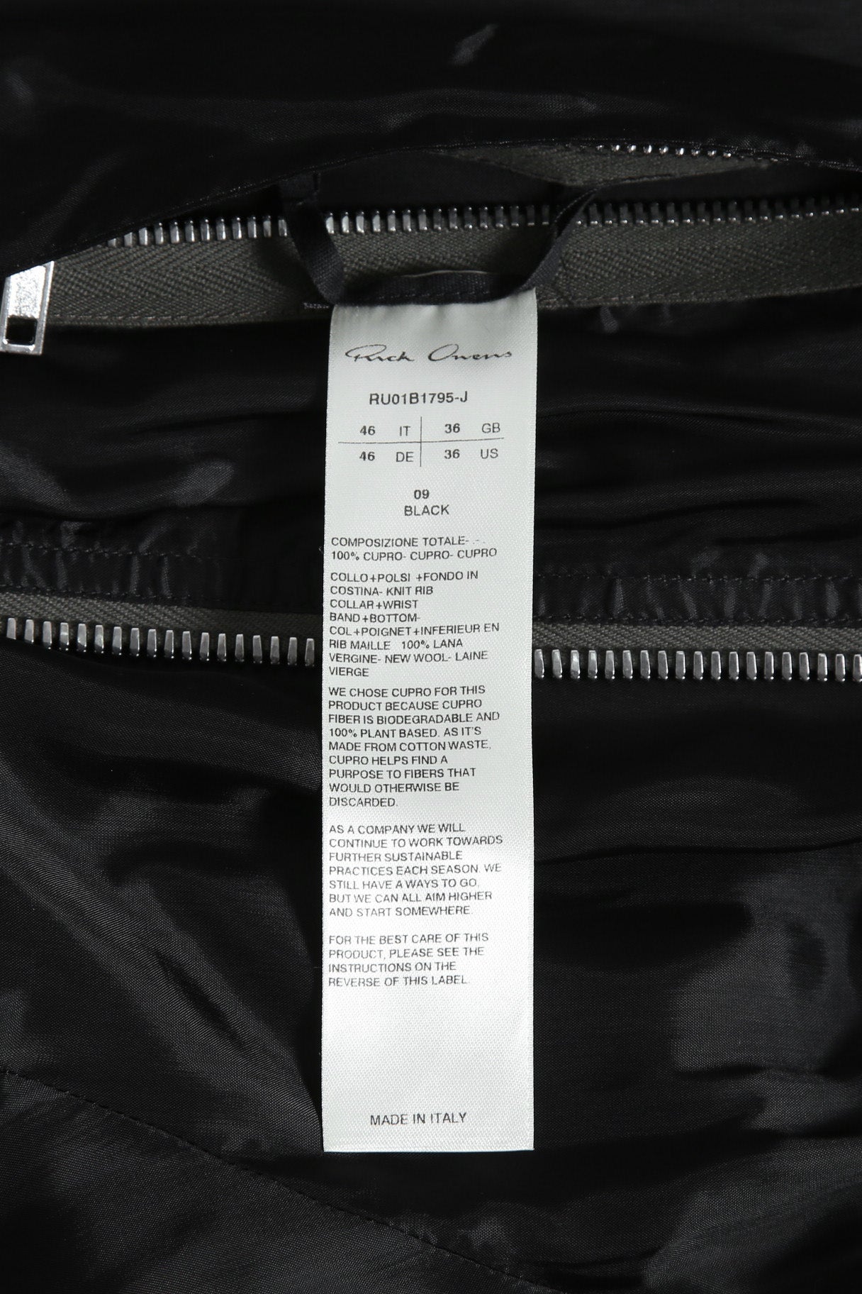 美品 RICK OWENS リックオウエンス / 22SS JUMBO PETER FLIGHT ジャンボ ピーター フライト ジャケット RU01B1795-J / size 46 (BLACK)