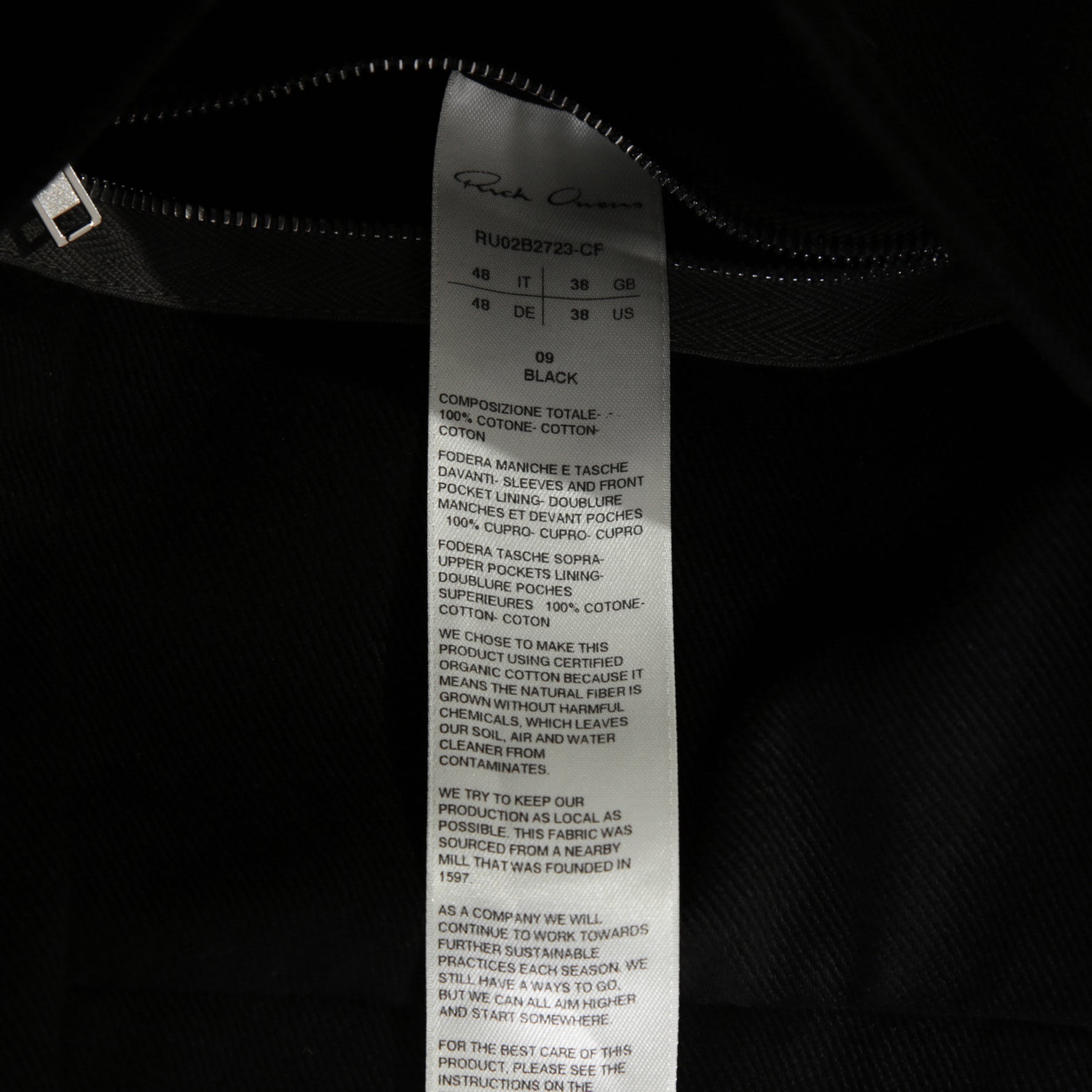 Rick Owens リックオエンス / 22FW STROBE / 美品  FOG LIDO JACKET リドジャケット mRU02 B2723CF / 起毛コットンツイル / size 48 (BLACK)