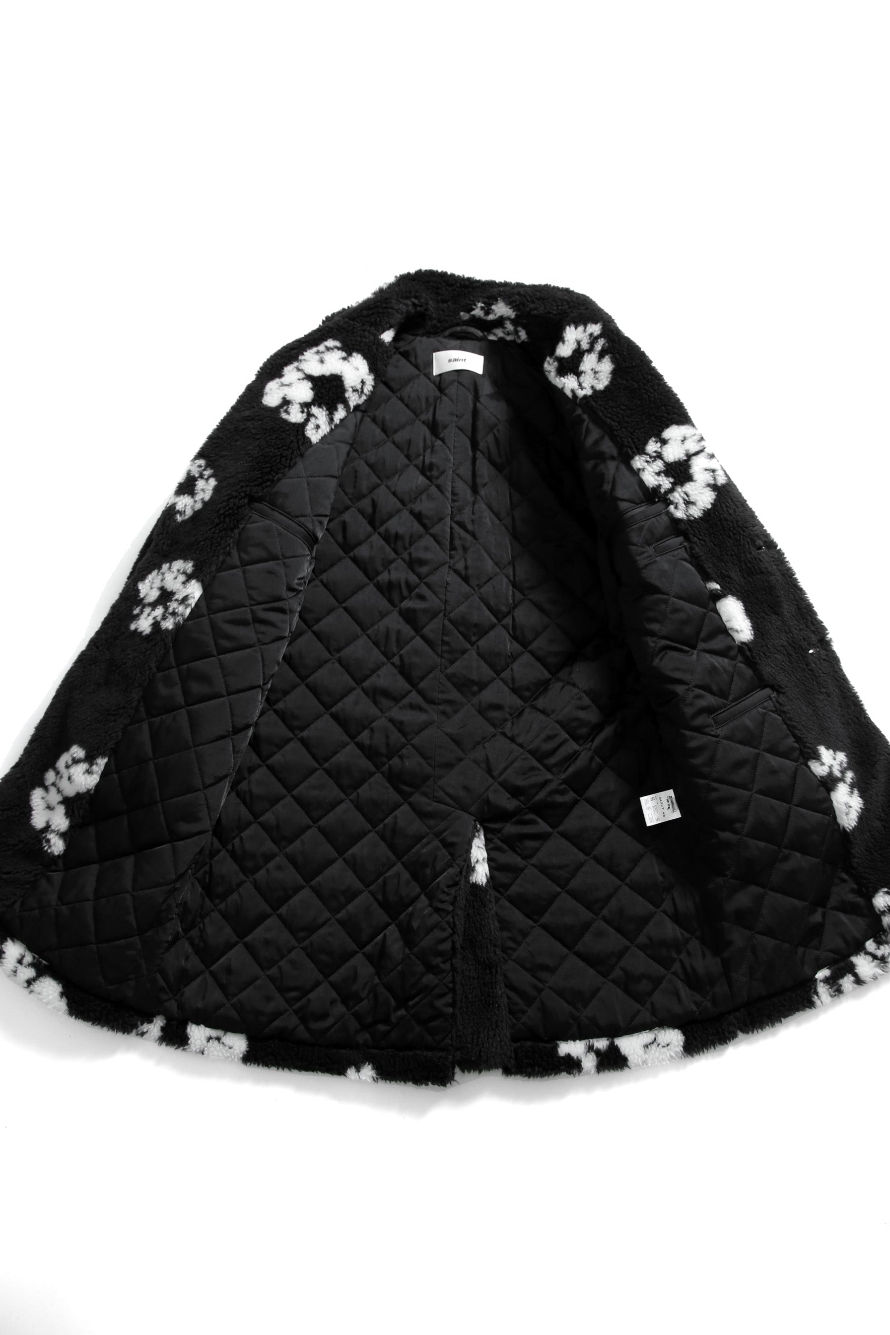 新品 セントマイケル DENIM TEARS x SAINT Mxxxxxx / 24AW COTTON WRTETH Fur Coat / size 2 (Black）ファーコート READYMADE