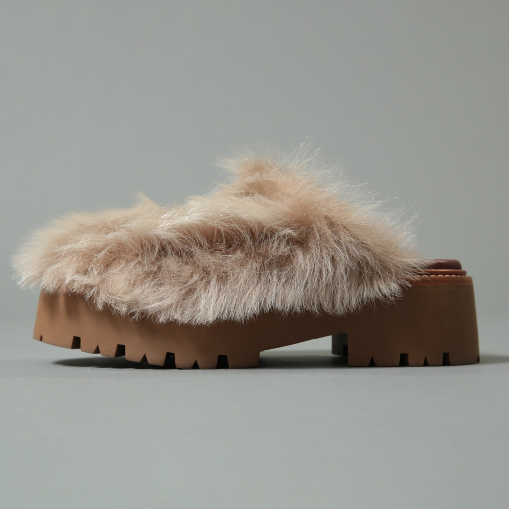 CELINE セリーヌ / 美品 エディ期 CELINE SLIDES TRIOMPHE IN SHEARLING トリオンフ ファー×レザー サボ / 厚底 ミュール / size 36 (ベージュ×ブラウン)レディース